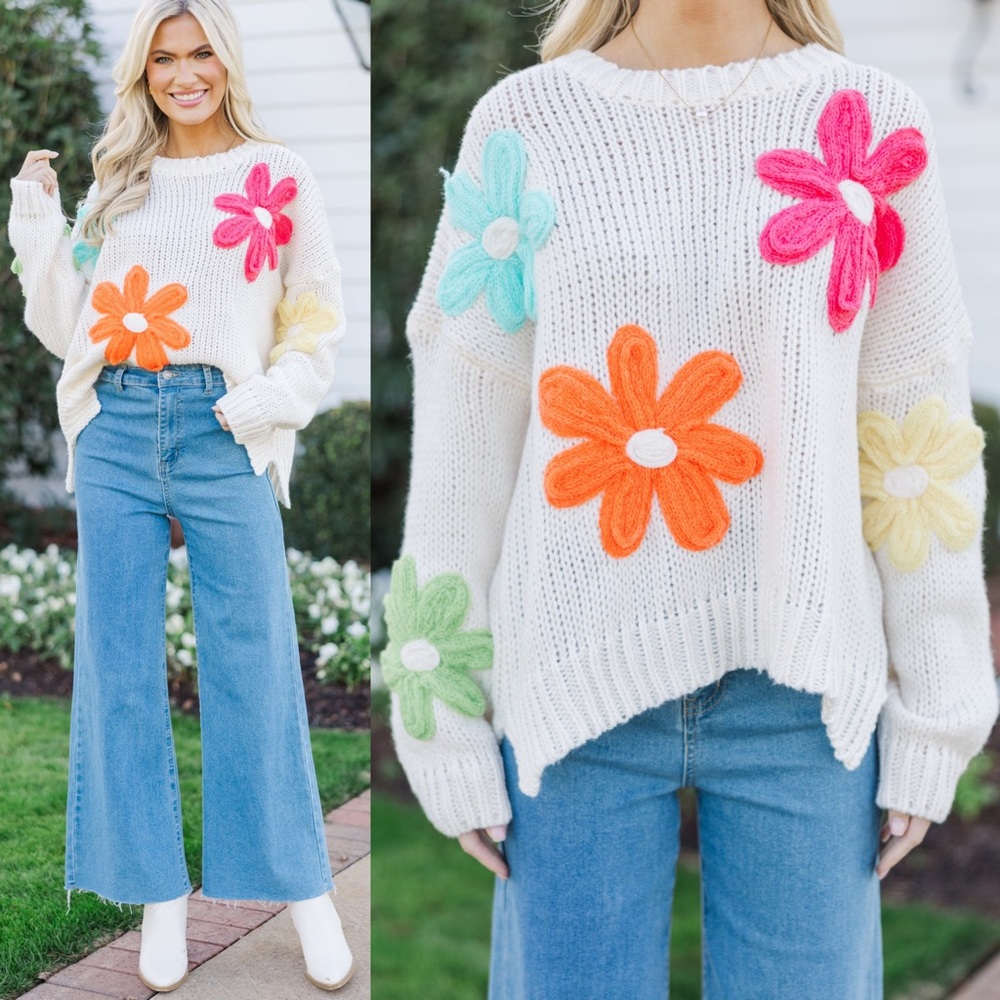 Shop the Mint The Dream Cream Floral Embroidered Sweater Medium